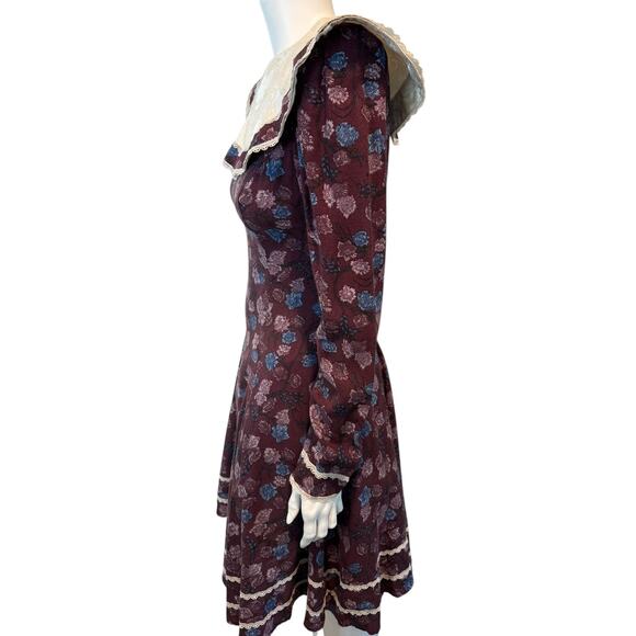 Vintage Gunne Sax Jessica McClintock Purple Floral Statement Collar Dress Small - Picture 3 of 12